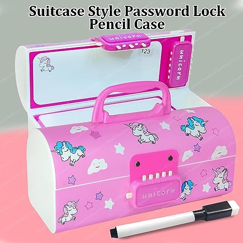 LONGMIRE Plastic Pencil Box with Code Lock Pen Case Large Capacity Multi-Layer Multi-Function Storage Bag Secret Compartment Pencil Box for Kids- Multi-Color (Cute Pink) - Image 4