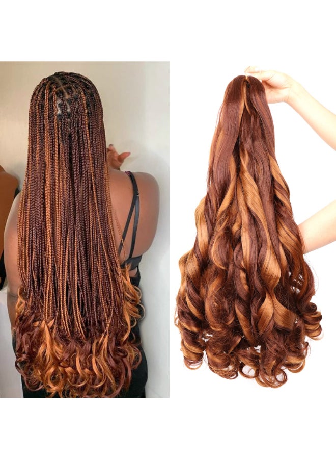 Lianzi French Curly Braiding Hair 22 Inch 8 Packs Curly Braiding Hair Pre Stretched French Curl Crochet Braids Loose Wavy Curls Braiding Hair Extensions 22Inch Dark Brown and Reddish Brown - Image 2