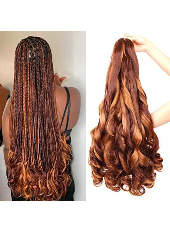 Lianzi French Curly Braiding Hair 22 Inch 8 Packs Curly Braiding Hair Pre Stretched French Curl Crochet Braids Loose Wavy Curls Braiding Hair Extensions 22Inch Dark Brown and Reddish Brown - Image 1