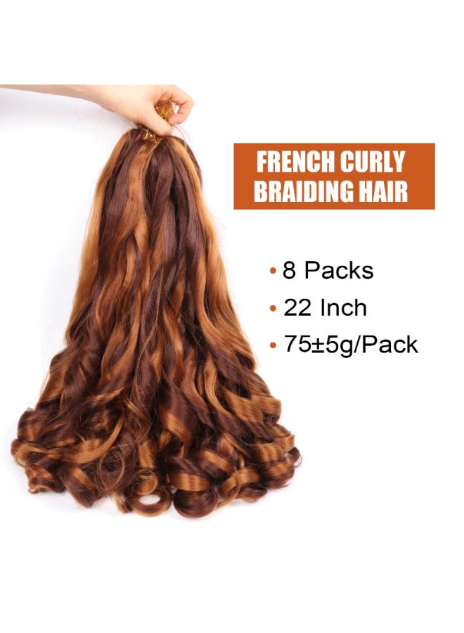 Lianzi French Curly Braiding Hair 22 Inch 8 Packs Curly Braiding Hair Pre Stretched French Curl Crochet Braids Loose Wavy Curls Braiding Hair Extensions 22Inch Dark Brown and Reddish Brown - Image 4