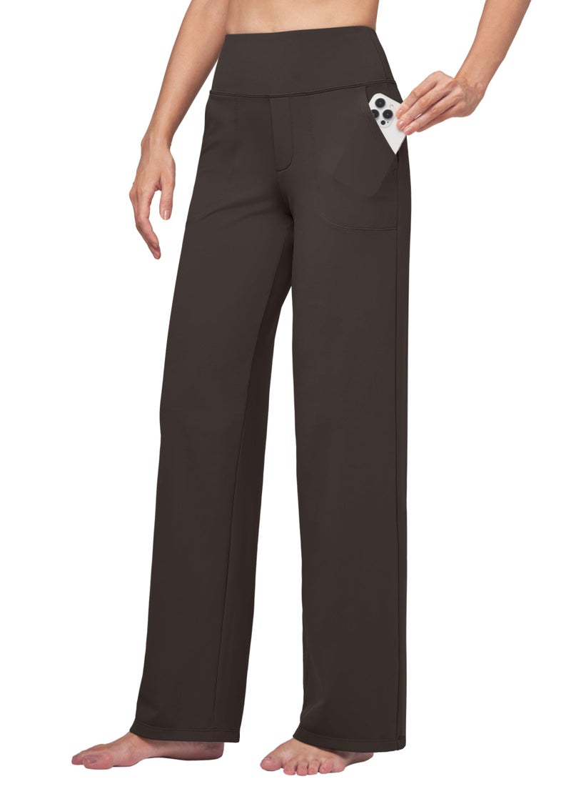 Willit Women's Yoga Pants Wide Leg Dress Work Pants Stretch Casual Pants Slacks with Pockets High Waist 30" Coffee L - Image 1