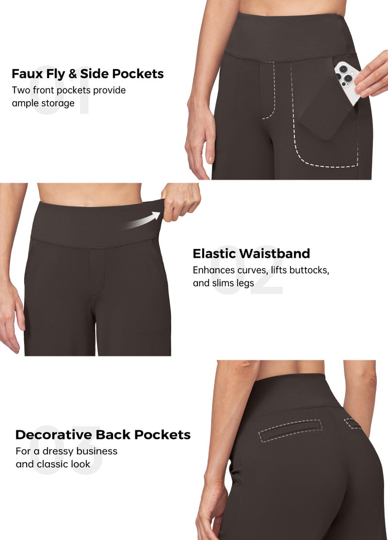 Willit Women's Yoga Pants Wide Leg Dress Work Pants Stretch Casual Pants Slacks with Pockets High Waist 30" Coffee L - Image 5