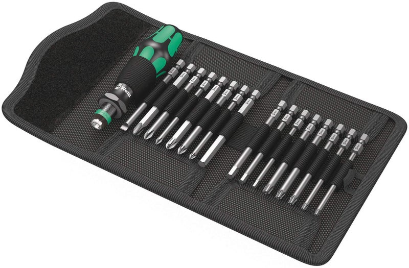 Wera 5059295001 KK 60 Kraftform Bitholding Screwdriver and 3 1/2-Inch Bit Pouch Set, 17-Piece, Multi - Image 1