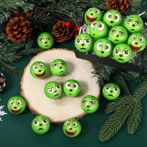 Shappy 32 Pcs Christmas Stress Balls Bulk Xmas Green Monster Stress Relief Toys Squeeze PU Balls 4 Styles Cute Whimsical Relief Toys Xmas Party Favors for Goodie Bag Fillers Stocking Stuffer Gifts - Image 5
