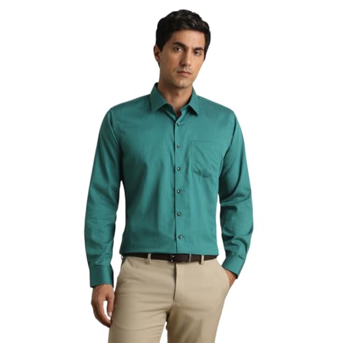 Van Heusen Men Cotton Slim Fit Shirt (VHSFMSLBV74720_Teal, 42) - Image 1