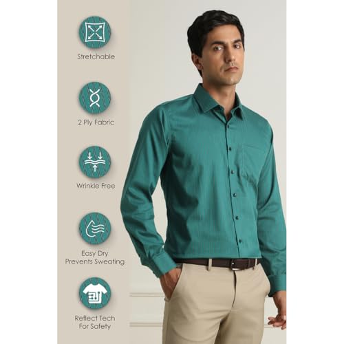 Van Heusen Men Cotton Slim Fit Shirt (VHSFMSLBV74720_Teal, 42) - Image 2