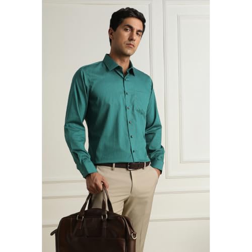 Van Heusen Men Cotton Slim Fit Shirt (VHSFMSLBV74720_Teal, 42) - Image 4