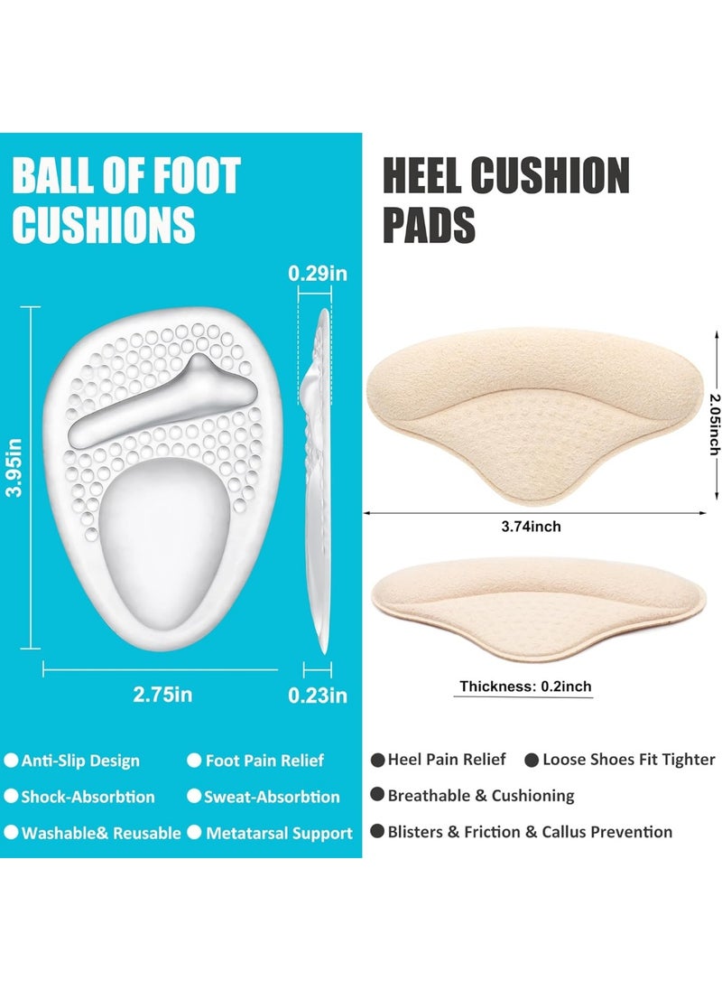 Meetion Ball of Foot Cushions and Metatarsal Pads for Women,Heel Cushion Pads, Heel Grips for Heel Pain Relief, Blisters,Friction, Non-Slip Shoe Inserts for Loose Shoes,Shoe Fillers Make Shoes Fit Tighter  - Image 2