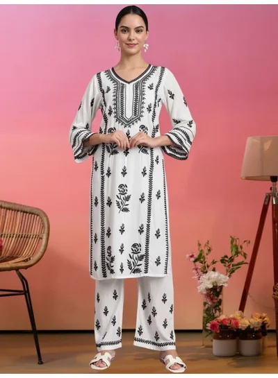 Alaya Women Hand Embroidered Chikankari Rayon Kurta Set-AL4078KS
