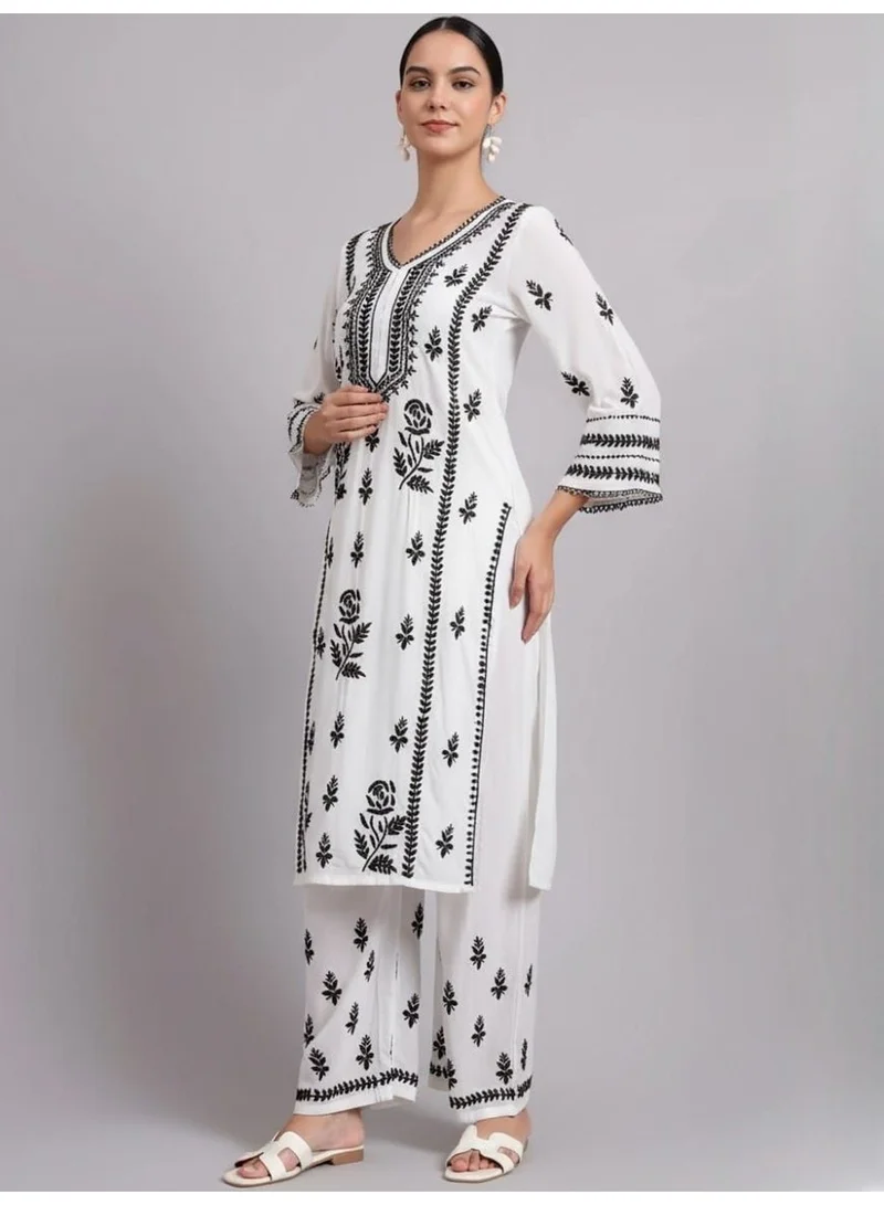 Alaya Whiteandblack Women Hand Embroidered Chikankari Rayon Kurta Set-AL4078KS for Women | Best Price UAE