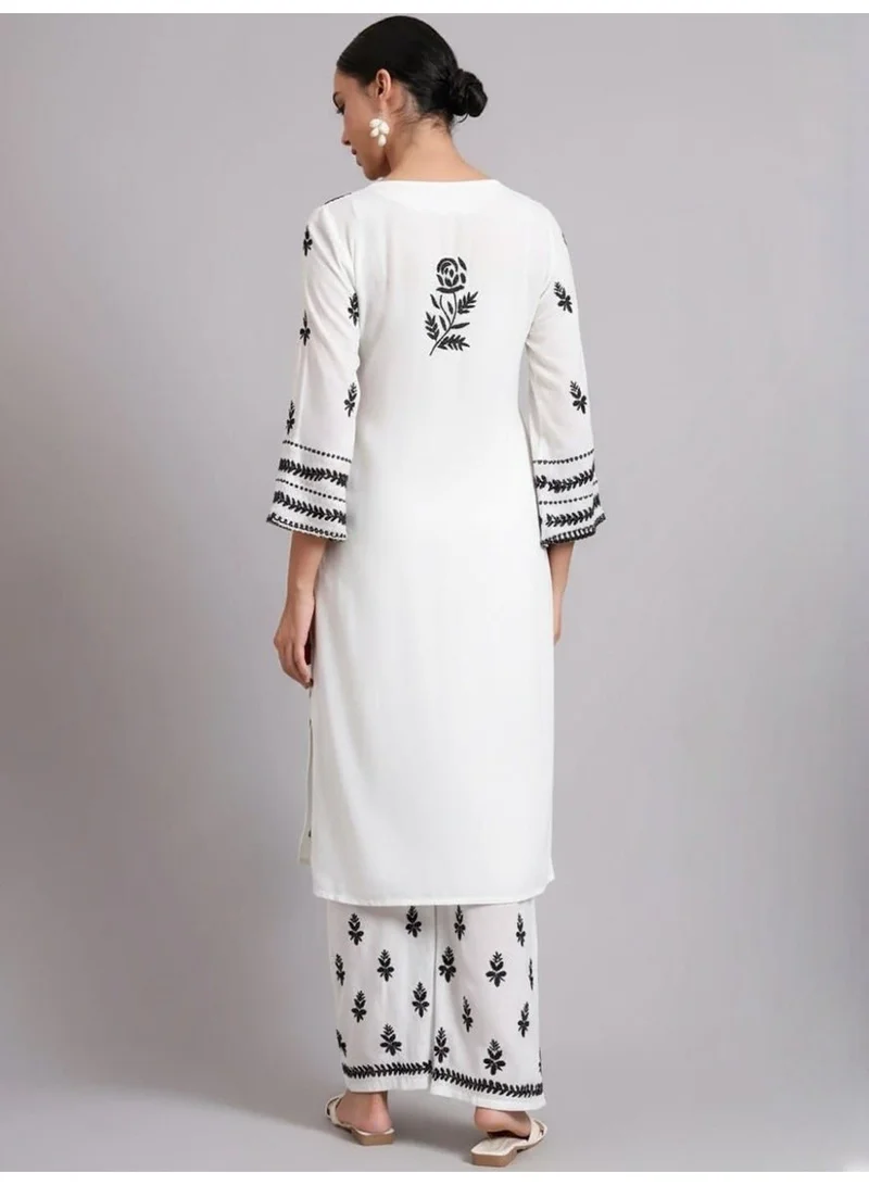 Alaya Whiteandblack Women Hand Embroidered Chikankari Rayon Kurta Set-AL4078KS for Women | Best Price UAE