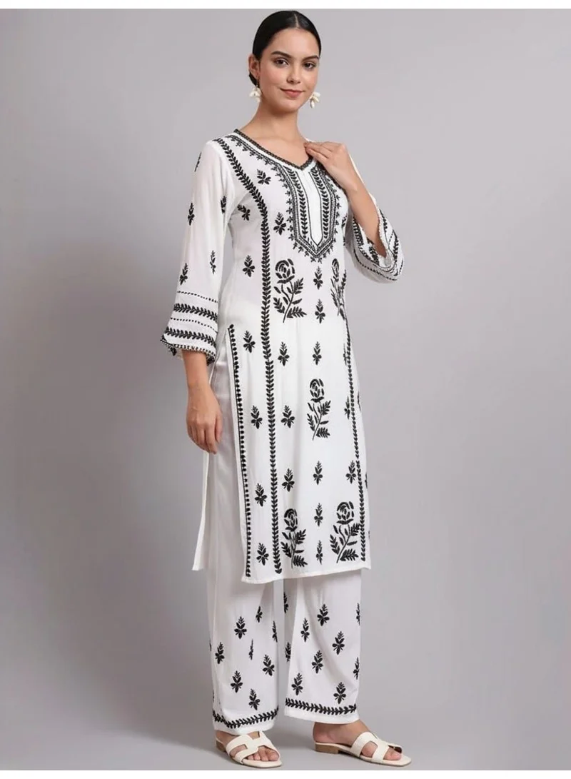 Alaya Whiteandblack Women Hand Embroidered Chikankari Rayon Kurta Set-AL4078KS for Women | Best Price UAE