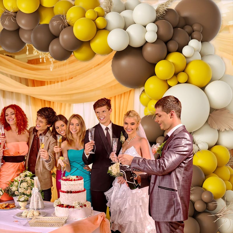 Mebay Yellow Brown White Balloon Garland Arch Kit  155Pcs Latex Balloons Different Size 18 12 10 5 Inch For Birthday Wedding Party Baby Shower Bridal Shower Decoration - Image 3