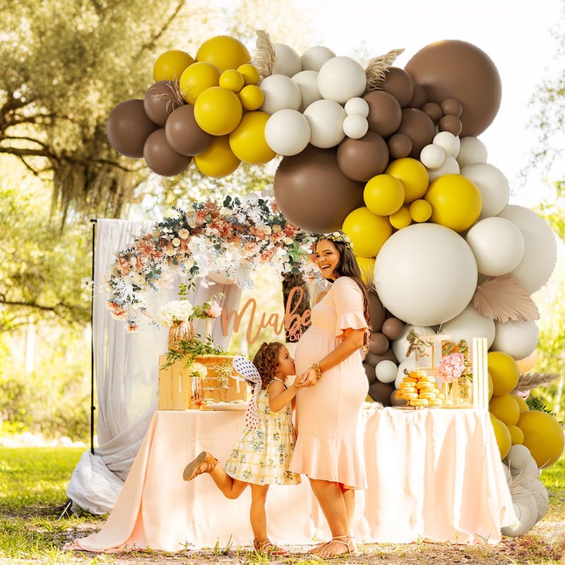 Mebay Yellow Brown White Balloon Garland Arch Kit  155Pcs Latex Balloons Different Size 18 12 10 5 Inch For Birthday Wedding Party Baby Shower Bridal Shower Decoration - Image 5