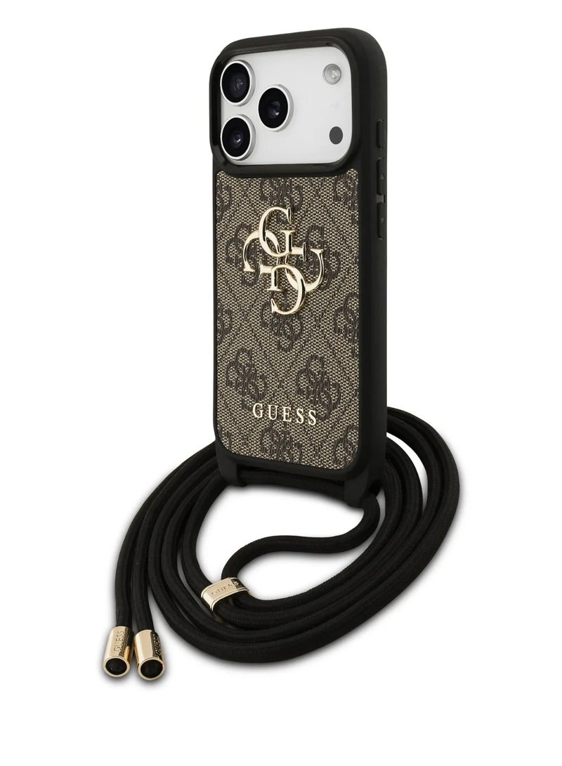GUESS iPhone 17 Pro 4G PU Leather Case With big 4G Logo & Lanyard / Easy Snap On / Drop Protection / Slim Profile / Lightweight Back Cover -Brown - Image 2