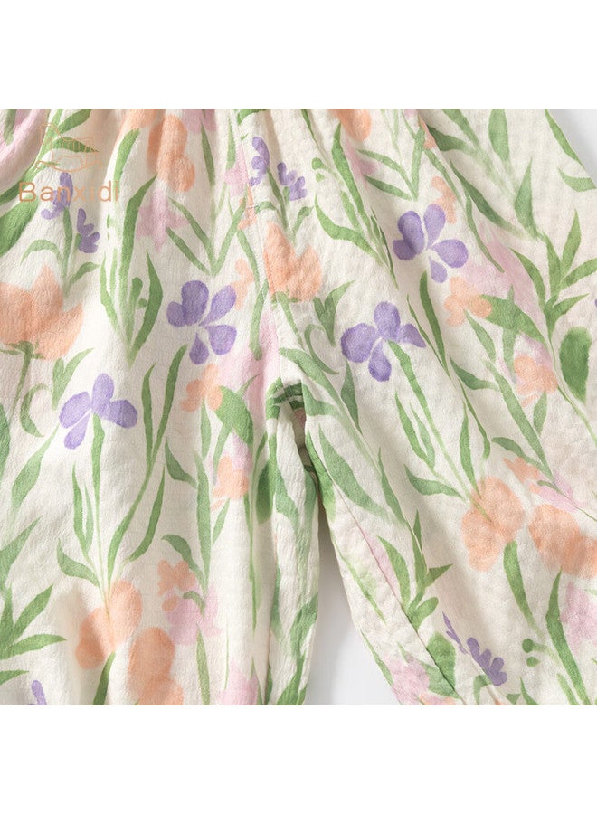 Banxidi [Floral Print] Girls' Pants, Summer New Style, Children'S Trendy Princess Mosquito-Proof Pants, Baby Thin Nine-Point Pants