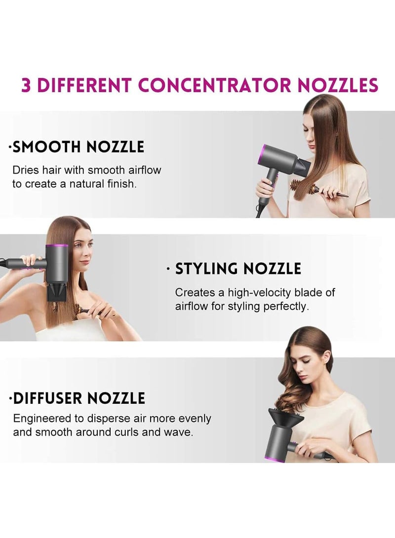 Zikra Ionic Hair Dryer, Professional Powerful 1800W Fast Drying Low Noise Blow Dryer with 2 Concentrator Nozzle 1 Diffuser Attachments for Home Salon Travel - Image 5