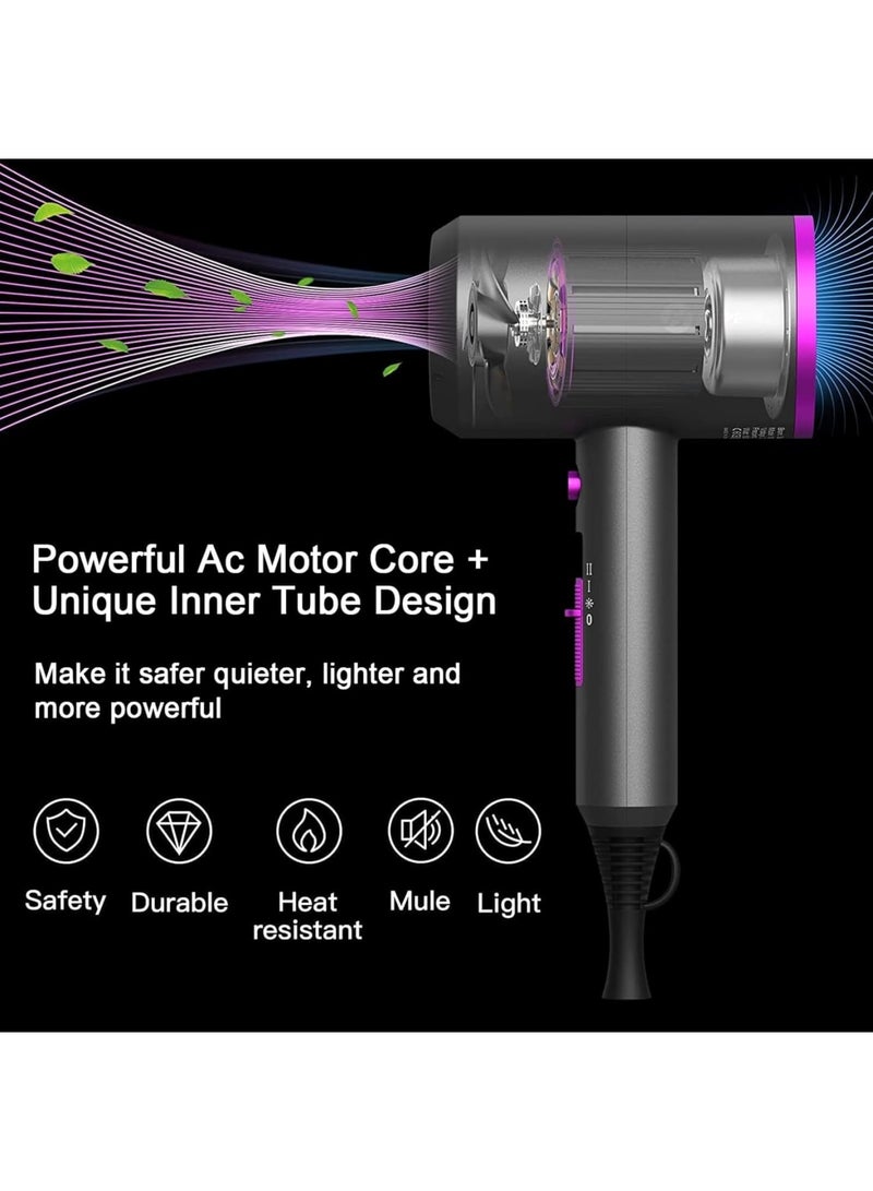 Zikra Ionic Hair Dryer, Professional Powerful 1800W Fast Drying Low Noise Blow Dryer with 2 Concentrator Nozzle 1 Diffuser Attachments for Home Salon Travel - Image 4