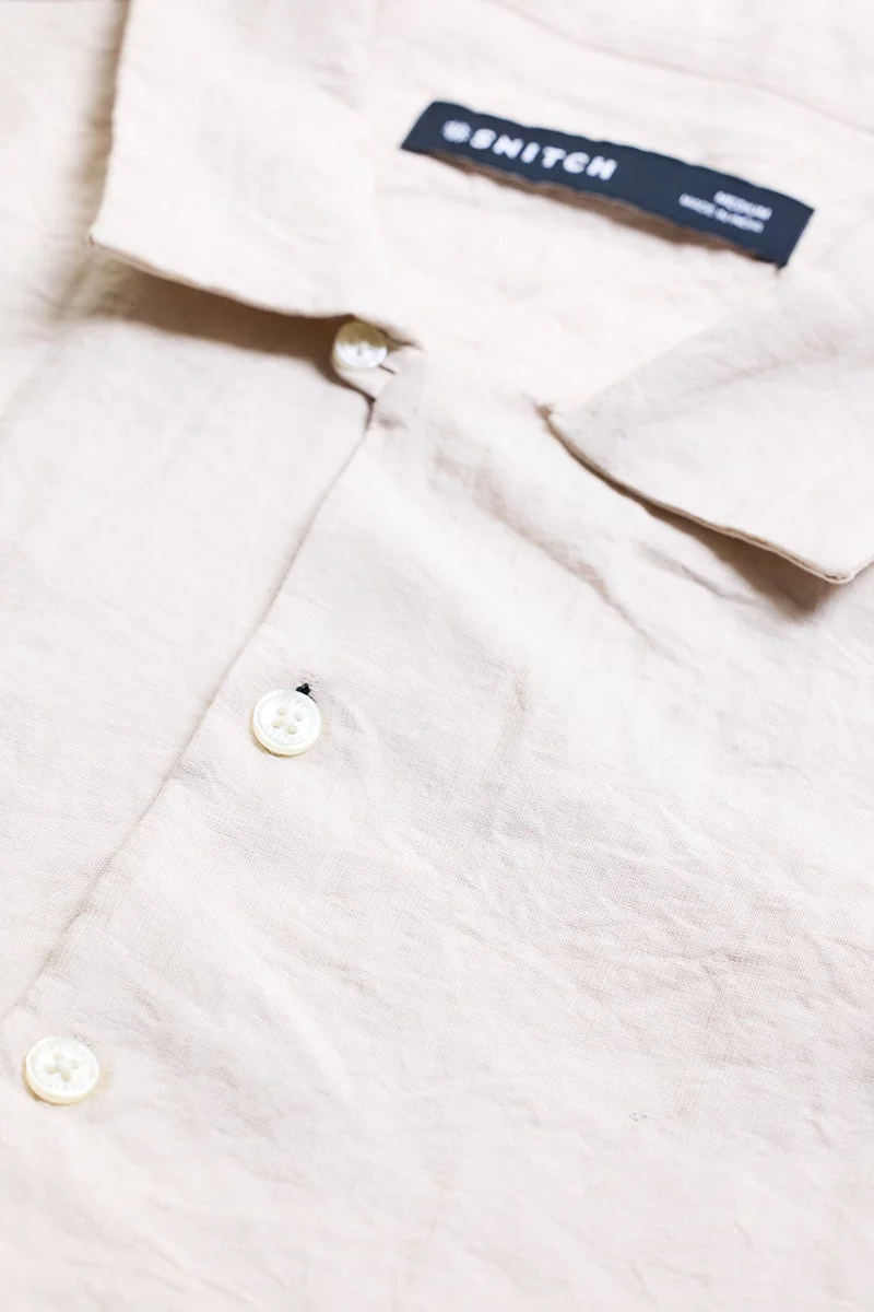 سنيتش Cream Textured Long Sleeve Slim Fit Casual Shirt