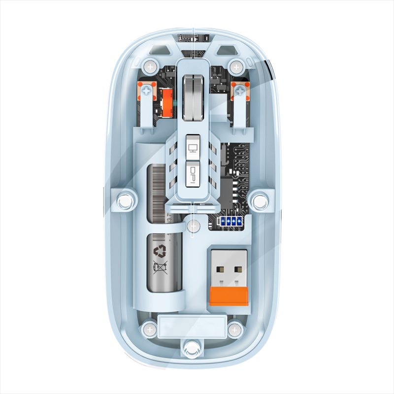 Wireless Mouse: 2.4G/Bt1/Bt2 Dual Mode, PixArt 3065 IC, 1600DPI Adjustable - Fully Transparent Blue, 500mAh Rechargeable Type-C, Silent Click for Office Gaming, Home & Laptop Users - Image 1