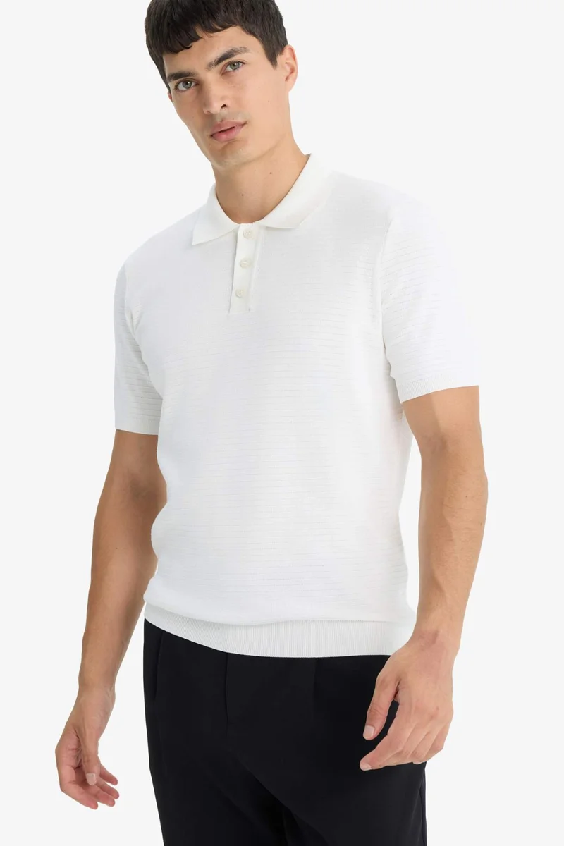 Defacto Standard Fit Polo Neck Knit Short Sleeve T-Shirt