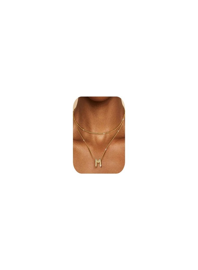 OOOPEL Bubble Initial Necklaces for Women Layered A-Z Alphabet Pendant Necklace 14K Gold Plated Balloon Letter Necklace Dainty Jewelry Gift, 13 * 16mm, Copper, No Gemstone - Image 1