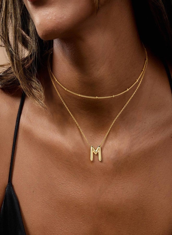 OOOPEL Bubble Initial Necklaces for Women Layered A-Z Alphabet Pendant Necklace 14K Gold Plated Balloon Letter Necklace Dainty Jewelry Gift, 13 * 16mm, Copper, No Gemstone - Image 2