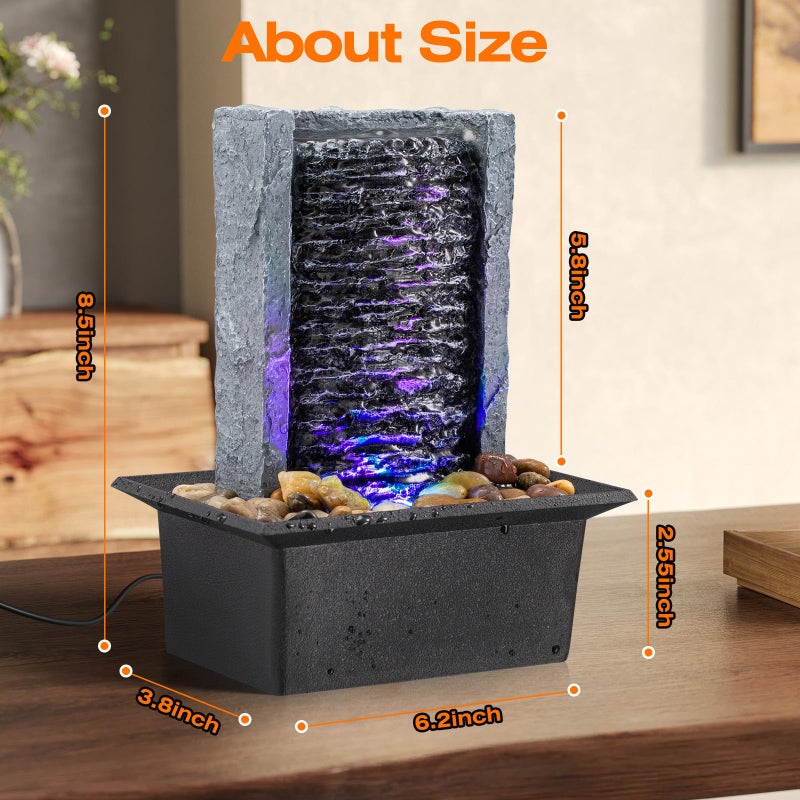 AMOOTEK Tabletop Fountain Indoor Waterfall Rock Fountain LED-Lights Water Feature Waterfall for Modern Home and Office Indoor Decoration - Image 2