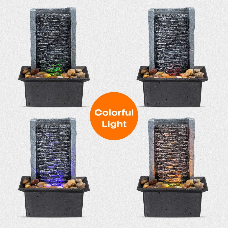AMOOTEK Tabletop Fountain Indoor Waterfall Rock Fountain LED-Lights Water Feature Waterfall for Modern Home and Office Indoor Decoration - Image 3