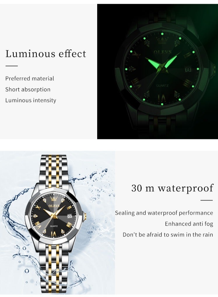 أوليفز أعلى ماركة ساعات نسائية أنيقة المعين مرآة الأصلي كوارتز السيدات ساعة اليد الفولاذ المقاوم للصدأ للماء مضيئة جديد - Image 3