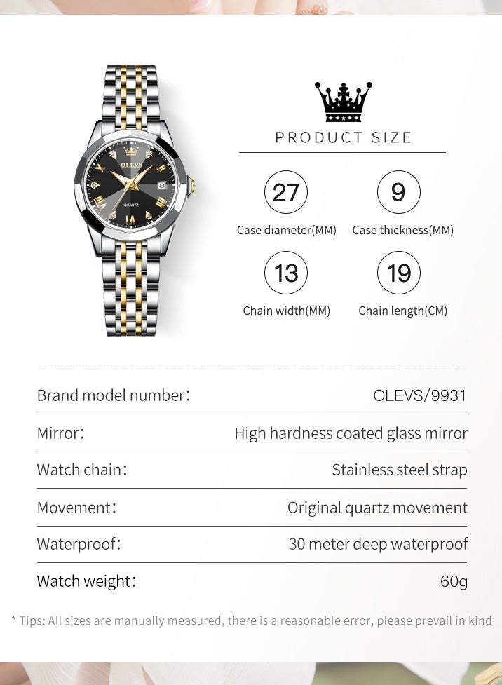 أوليفز أعلى ماركة ساعات نسائية أنيقة المعين مرآة الأصلي كوارتز السيدات ساعة اليد الفولاذ المقاوم للصدأ للماء مضيئة جديد - Image 5