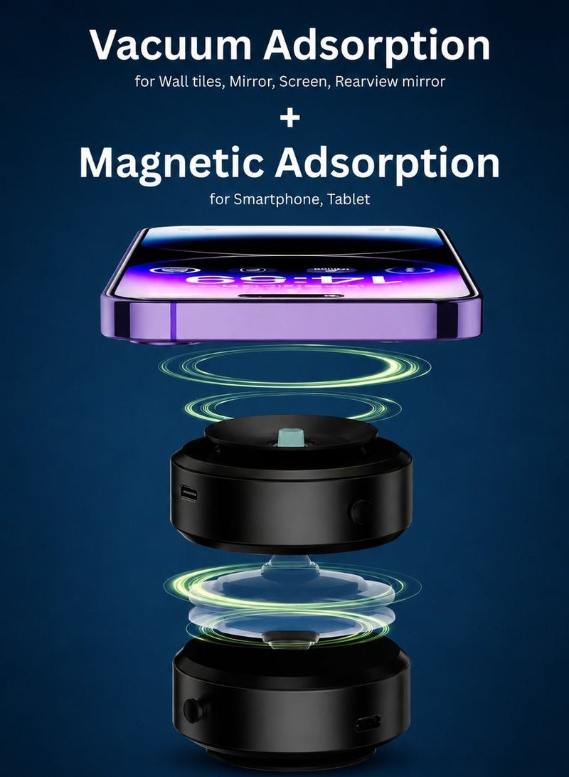 RADSUN Electric Vacuum Magnetic Phone Holder | 360° Rotatable | Strong Suction Cup Mount for Car, Gym Mirror & Smooth Surfaces | One-Click Release | Black - Image 3