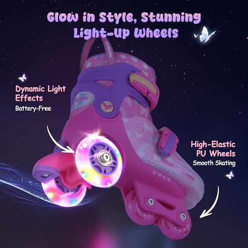ZOOBLISS Kids Roller Skates for Beginners - ZOOBLISS Toddler Roller Skates for Girls Ages 3-7 with Light-Up Wheels & 4 Adjustable Sizes, Tri-Wheel Training Skates for Kids (Butterfly Pink) - Image 4
