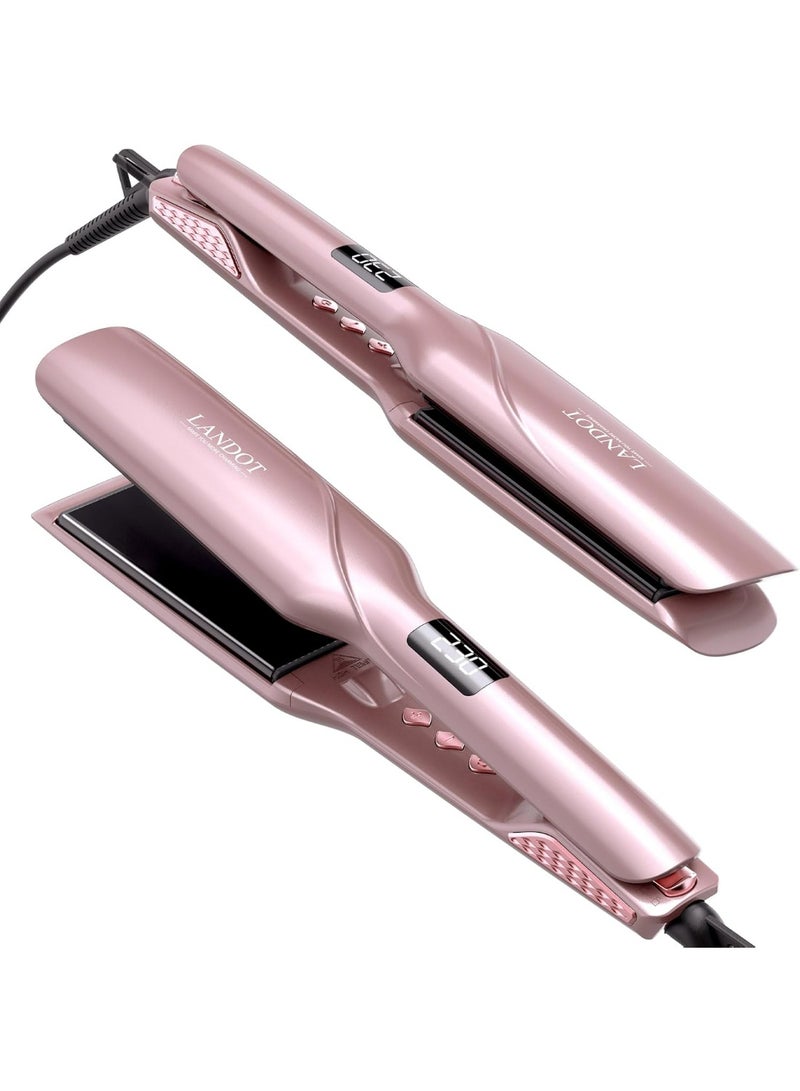 LANDOT Ceramic Flat Iron Hair Straightener: 45mm Wide Professional Flat Iron for All Hair Types - Adjustable Temp(120℃-230℃) Fast Heat up Dual Voltage Straightening Iron - Image 1
