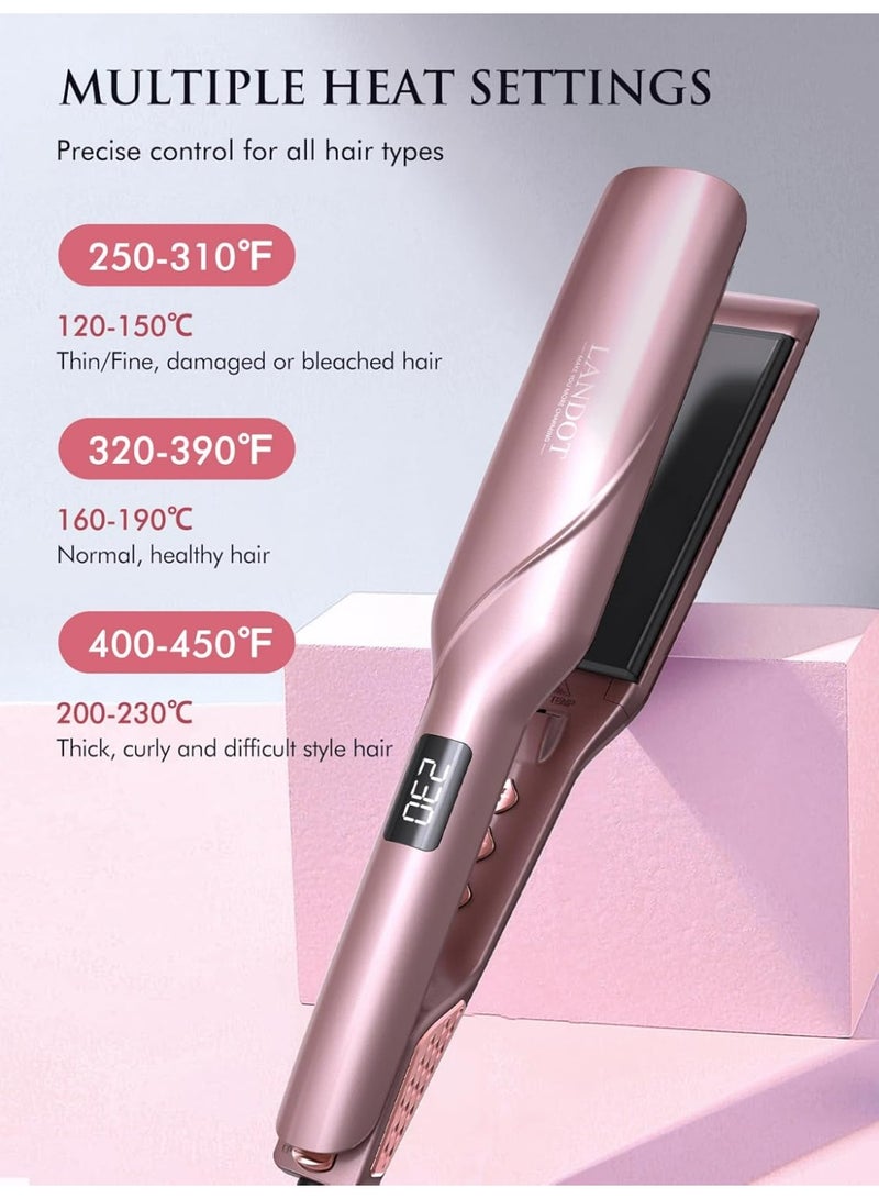 LANDOT Ceramic Flat Iron Hair Straightener: 45mm Wide Professional Flat Iron for All Hair Types - Adjustable Temp(120℃-230℃) Fast Heat up Dual Voltage Straightening Iron - Image 2