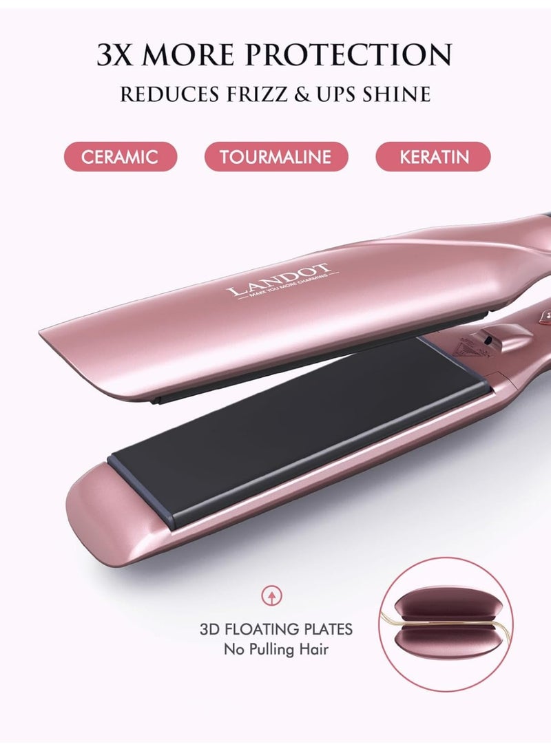 LANDOT Ceramic Flat Iron Hair Straightener: 45mm Wide Professional Flat Iron for All Hair Types - Adjustable Temp(120℃-230℃) Fast Heat up Dual Voltage Straightening Iron - Image 3