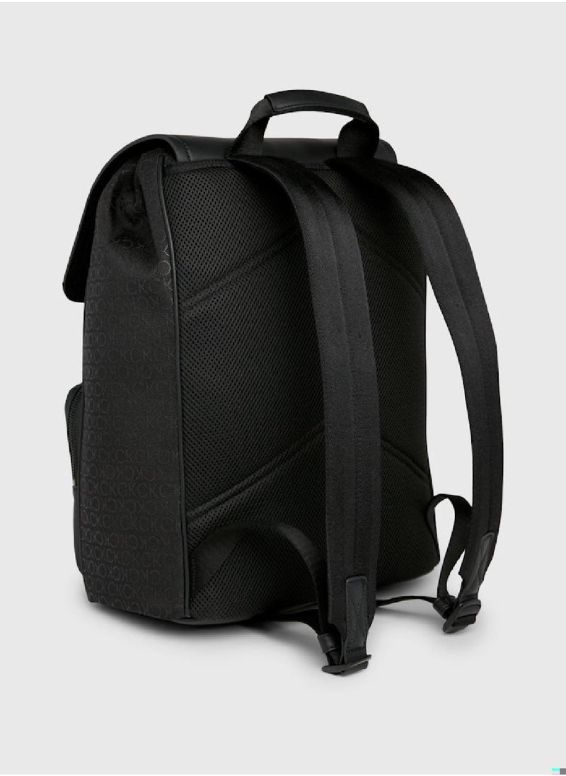 CALVIN KLEIN - Men's Logo Jacquard Flap Backpack -  logo jacquard recycled polyester exterior, Black - Image 1