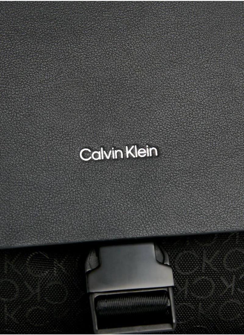 CALVIN KLEIN - Men's Logo Jacquard Flap Backpack -  logo jacquard recycled polyester exterior, Black - Image 1
