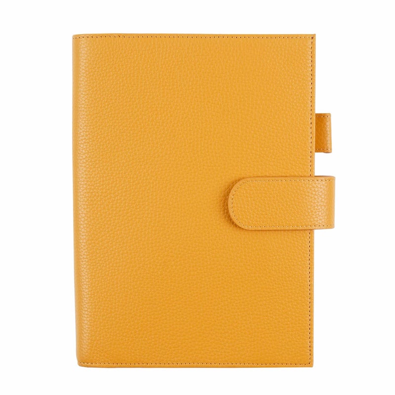 Moterm Leather Cover for A5 Planners Fits Hobonichi Cousin Stalogy and Midori MD Planners with Pen Loop Card Slots and Back Pocket PebbledMustard