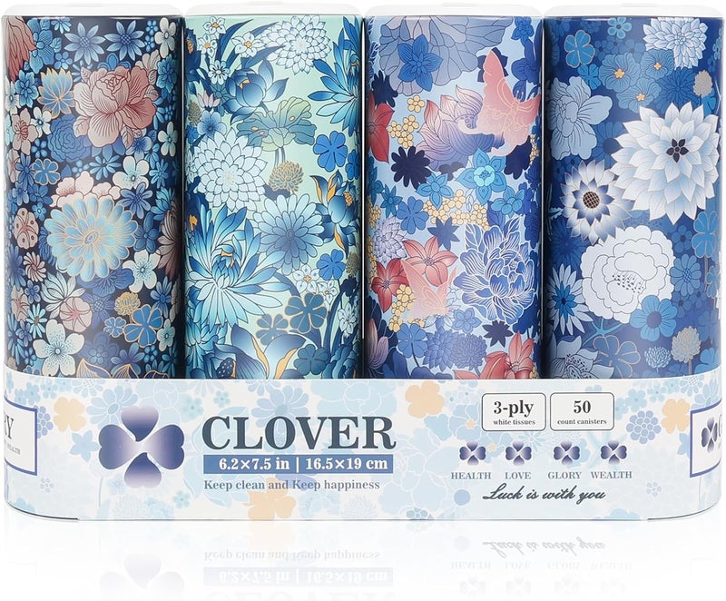 ã‚¯ãƒ­ãƒãƒ¼(Clover) Facial Tissues with Cap - 4 PK Car Tissues Cylinder,Car Tissue Holder with 200 Sheet 3-ply Facial Tissues,Round Tissue Boxes for car,Travel Tissues for Car Cup Holder - Image 1
