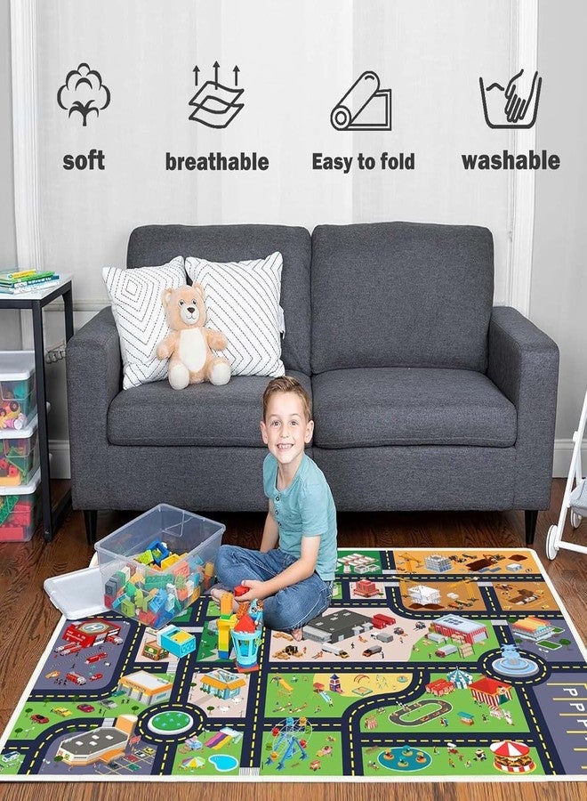 Pyrrhite Kids Rug Playroom Car Rug Play Mat City Life Road Rug for Cars Fun City Map for Track Toys,Carpet for Bedroom Boys (city01, 2.6×3.9ft/31×47in) - Image 2