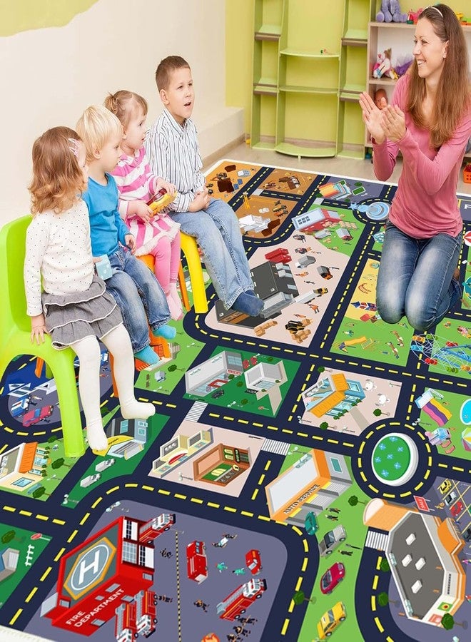 Pyrrhite Kids Rug Playroom Car Rug Play Mat City Life Road Rug for Cars Fun City Map for Track Toys,Carpet for Bedroom Boys (city01, 2.6×3.9ft/31×47in) - Image 3