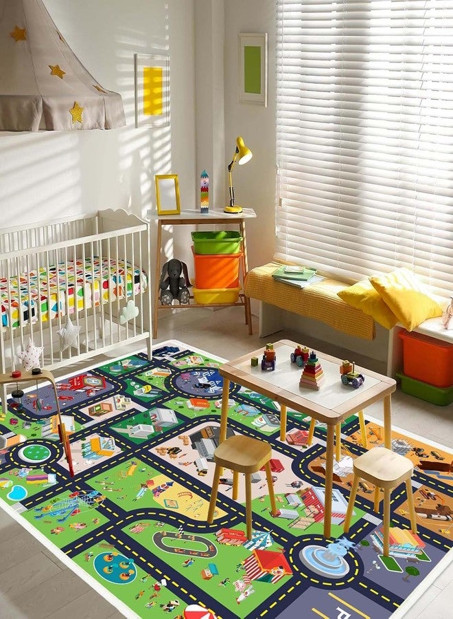 Pyrrhite Kids Rug Playroom Car Rug Play Mat City Life Road Rug for Cars Fun City Map for Track Toys,Carpet for Bedroom Boys (city01, 2.6×3.9ft/31×47in) - Image 4