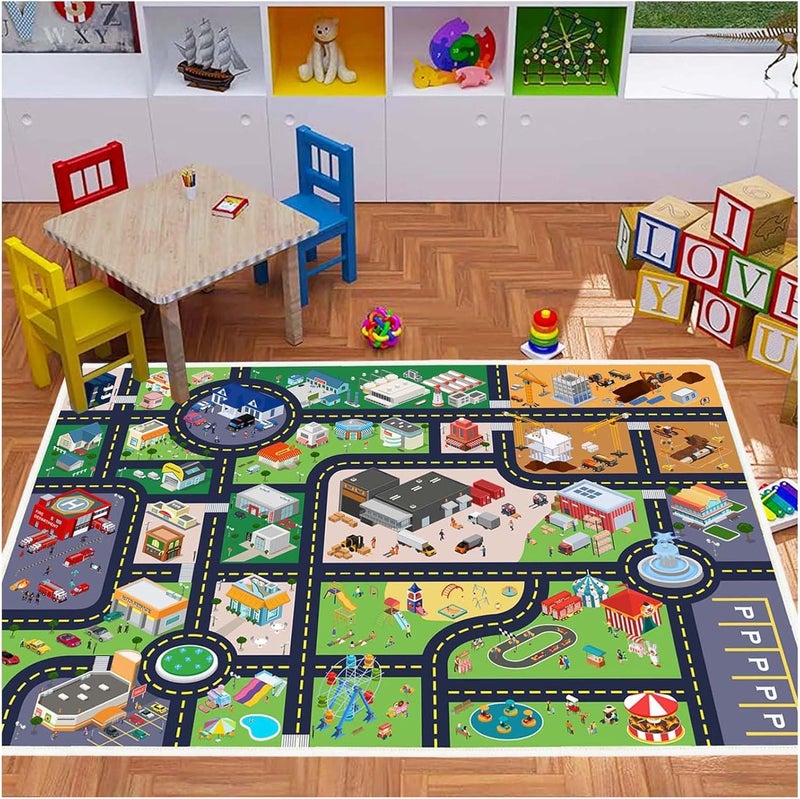 Pyrrhite Kids Rug Playroom Car Rug Play Mat City Life Road Rug for Cars Fun City Map for Track Toys,Carpet for Bedroom Boys (city01, 2.6×3.9ft/31×47in) - Image 1