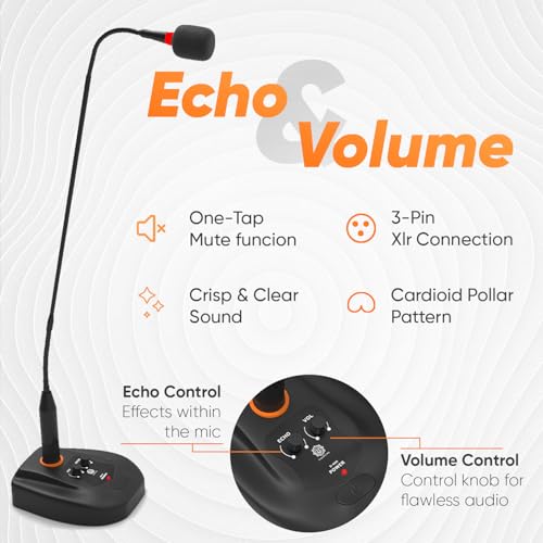 DIGIMORE 24" Desktop Podium Gooseneck Condenser Microphone | XLR Input, ON/Off Switch | Ideal for Meetings, Video Conferences, Streaming, Lectures (D-660) - Image 3