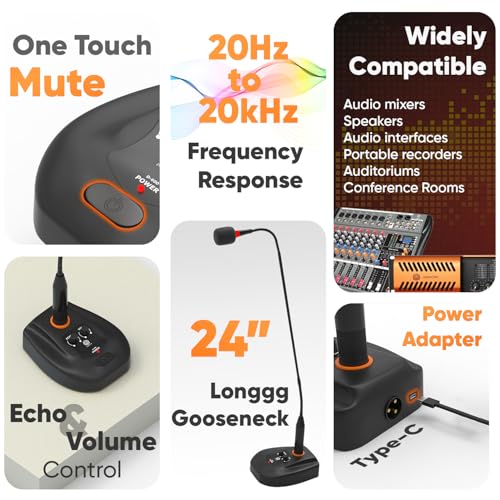 DIGIMORE 24" Desktop Podium Gooseneck Condenser Microphone | XLR Input, ON/Off Switch | Ideal for Meetings, Video Conferences, Streaming, Lectures (D-660) - Image 2