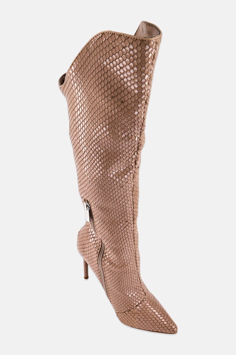STEVE MADDEN Women Va Boom Zipper Closure Calf Length Boots, Taupe - Image 1
