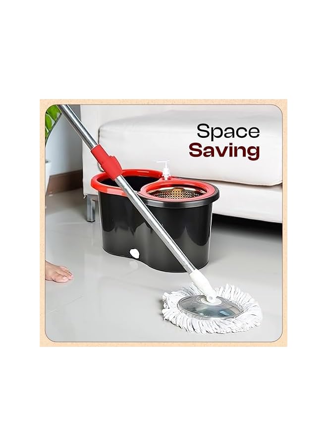 promass Muxluxe Spin Mop and Bucket with Wringer Set for Floor Cleaning - 2 pcs Microfiber Washable Mop Head, Wet and Dry Use Mop for Wall Hardwood Laminate Tile,Black and Red, SP-010 - Image 4