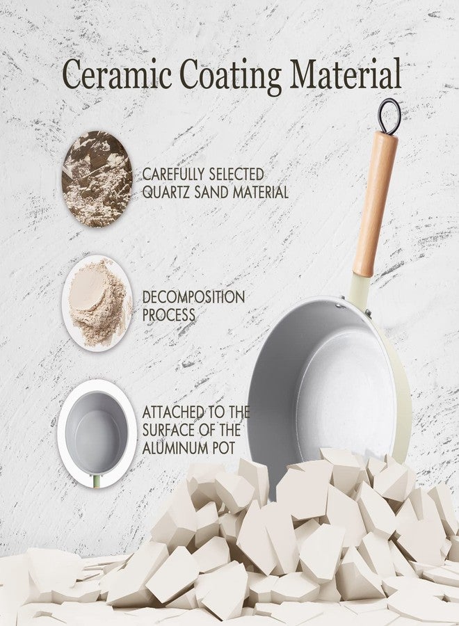 ROCKURWOK قدر روكورووك سيراميك غير لاصق سعة 2.2 لتر مع غطاء، قدر أبيض مع مصفاة بخار، مقبض خشبي بارد الملمس، مناسب للطهي بالحث | آمن للغسل في غسالة الأطباق | خالٍ من مركبات PFAS | شديد التحمل - Image 2