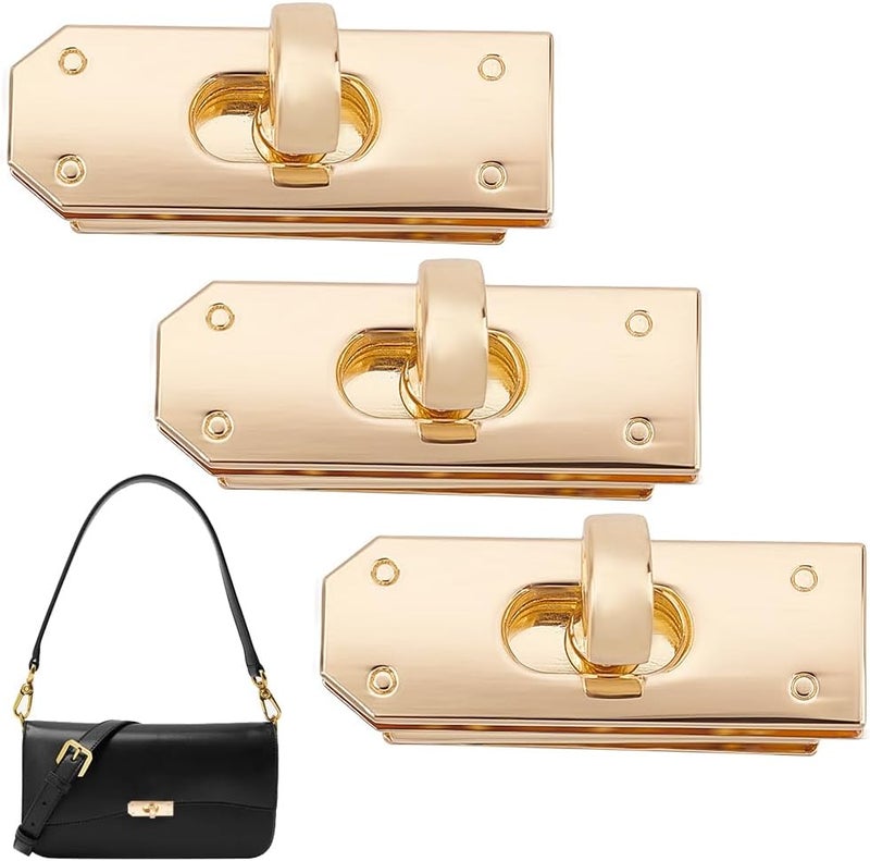 كلاراكو مجموعة من 3 أقفال معدنية ملتوية من كلاركو، مزودة بقفل دوار، ومشابك تثبيت، ومشابك تثبيت معدنية للحقائب، وإكسسوارات صناعة الحقائب اليدوية، باللون الذهبي - Image 1